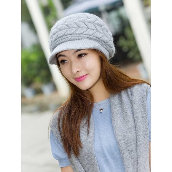 〽️Women’s _2hats(black+grey) Winter Warm Knit Wool Snow Ski Hat with Visor main image 4